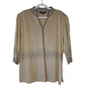 Ming Wang Tan Striped Embellished V-Neck 3/4 Sleeves Cardigan M